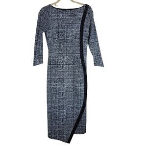 Chiara Boni La Petite Robe Asymmetrical Bodycon Dress Black White Stretch Midi